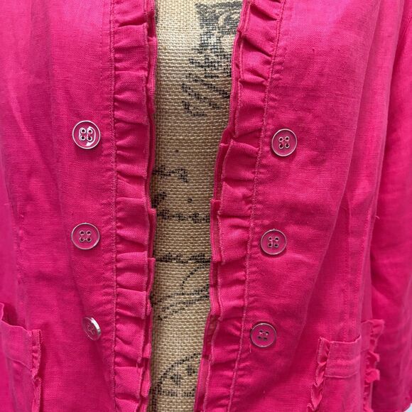 Multiples 100% Linen Blazer Jacket Ruffle Front Enamel Buttons Hot Pink‎ Size XL - Picture 2 of 4
